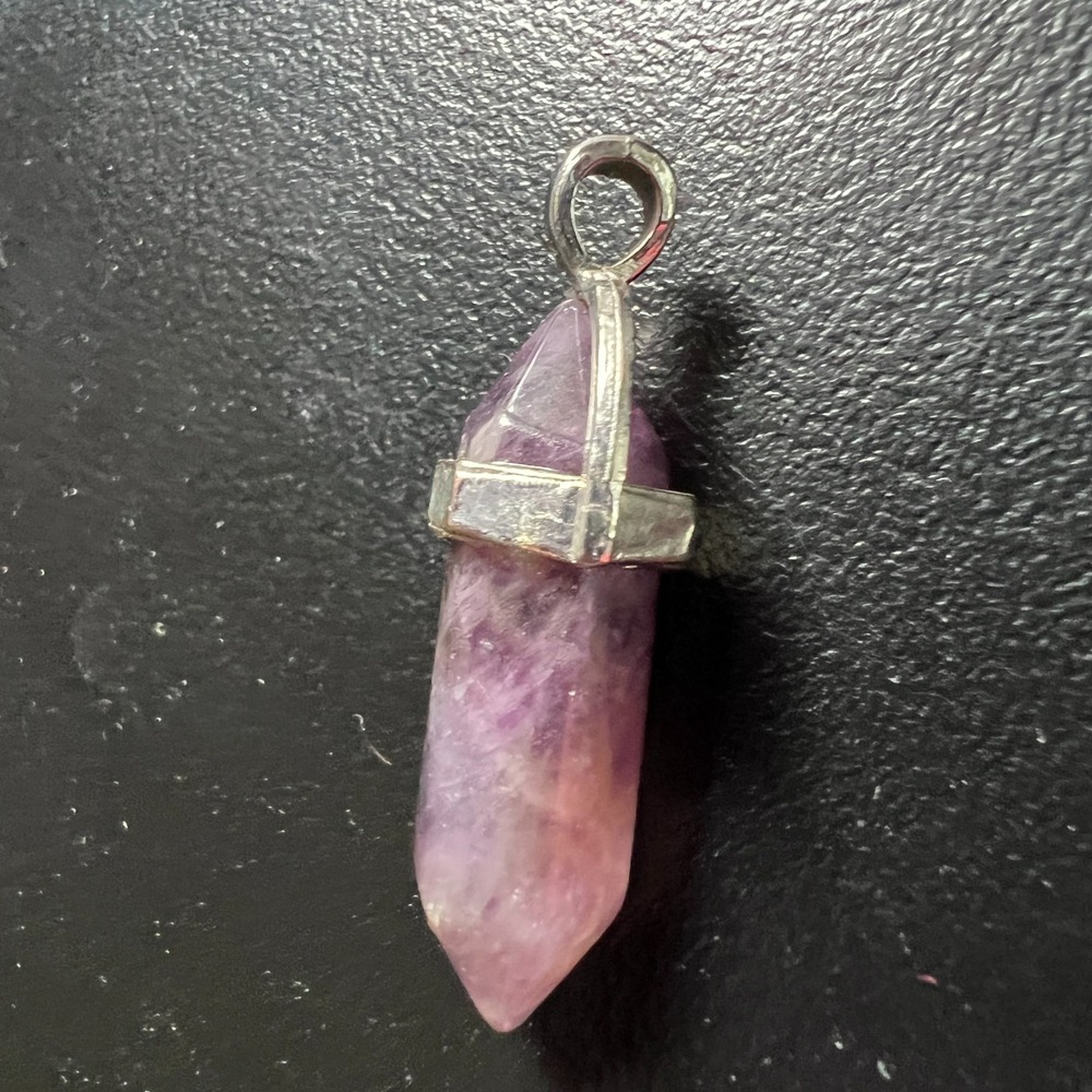 Amethyst Crystal Point Pendant Silver Tone Cap Healing Stone Boho Energy Jewelry - Picture 5 of 9